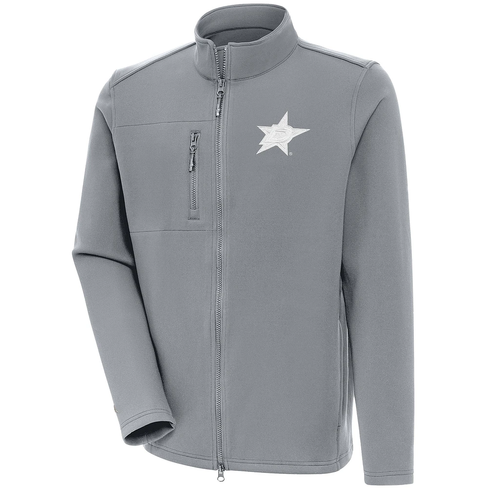 Men's Antigua Gray Dallas Stars White Logo Objection Full-Zip Jacket