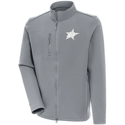 Men's Antigua Gray Dallas Stars White Logo Objection Full-Zip Jacket
