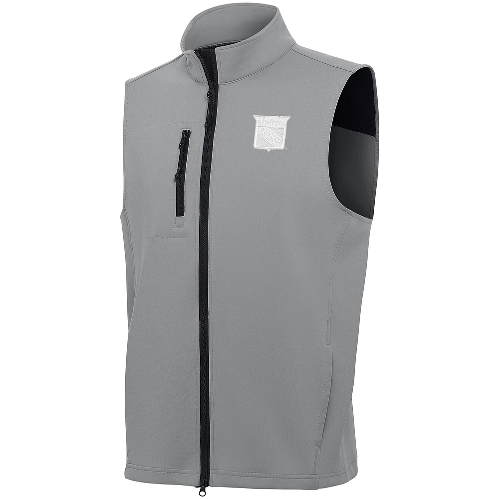 Men's Antigua Gray New York Rangers White Logo Demand Full-Zip Vest