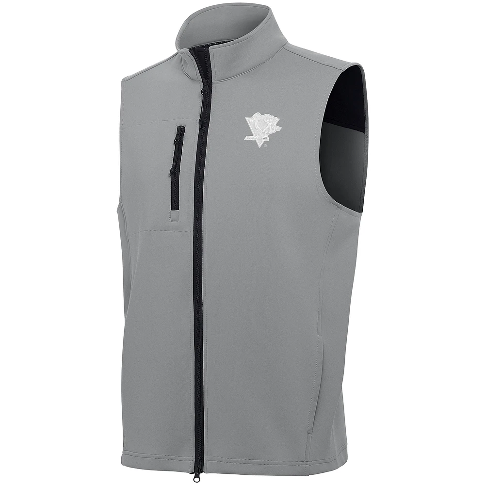 Men's Antigua Gray Pittsburgh Penguins White Logo Demand Full-Zip Vest