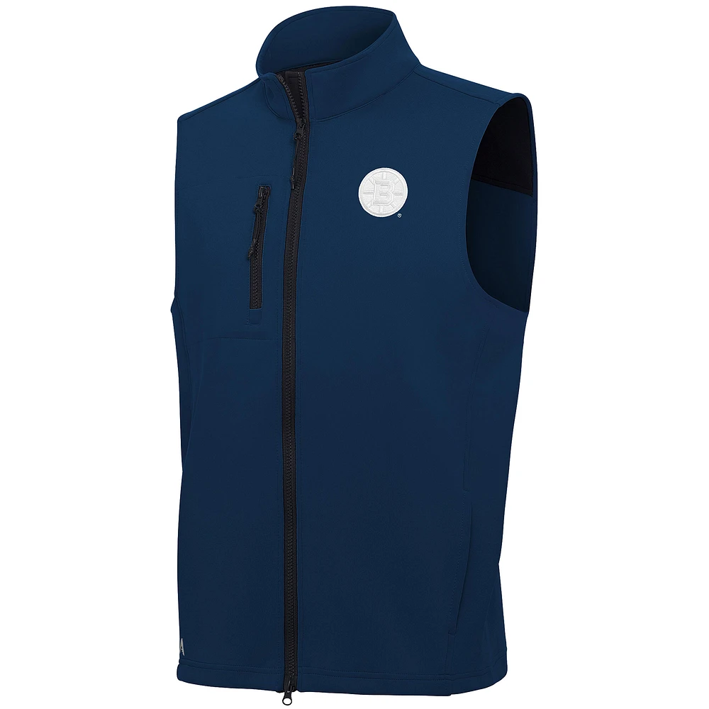 Men's Antigua Navy Boston Bruins White Logo Demand Full-Zip Vest