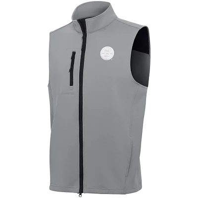 Men's Antigua Gray Boston Bruins White Logo Demand Full-Zip Vest