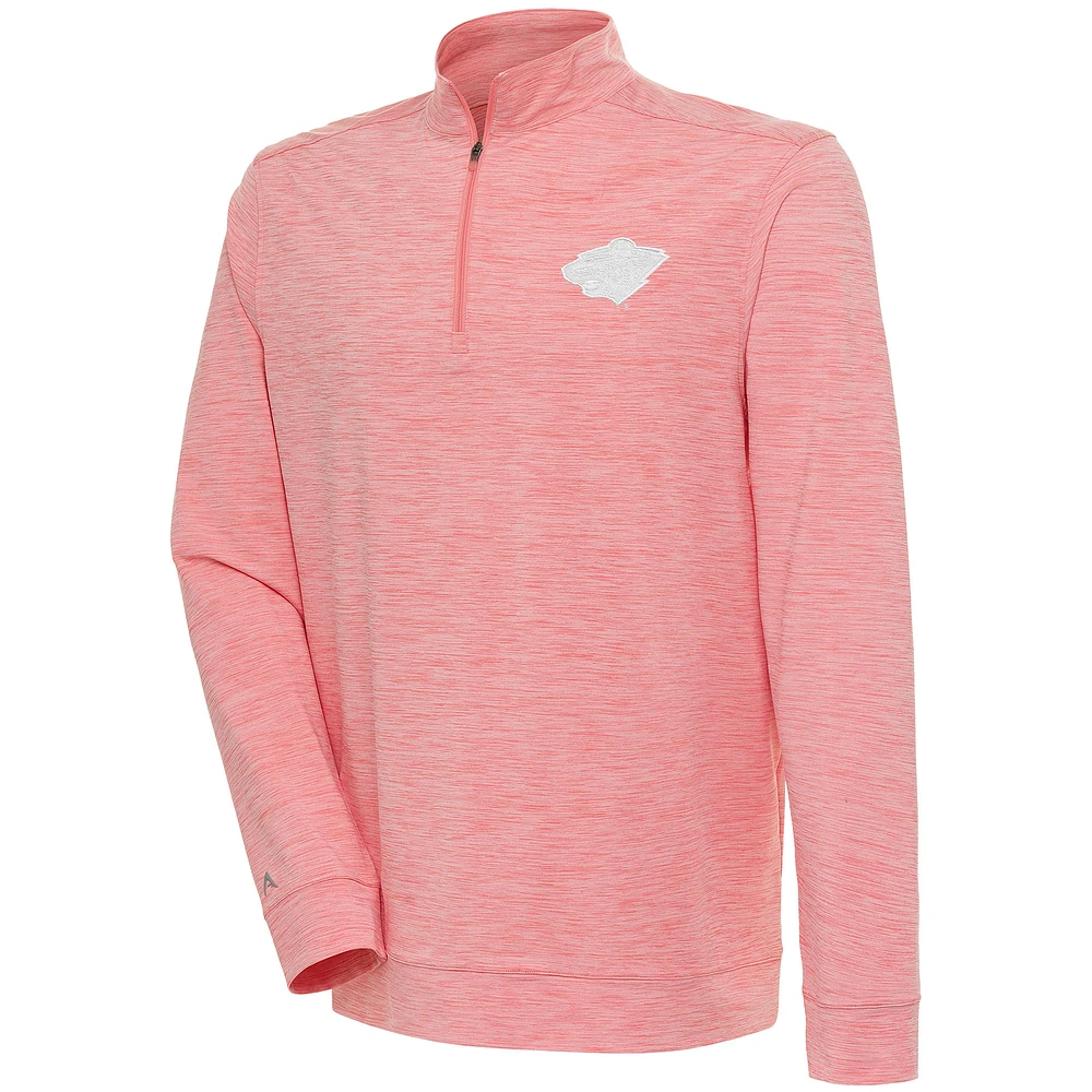 Men's Antigua Coral Minnesota Wild White Logo Bright Quarter-Zip Pullover