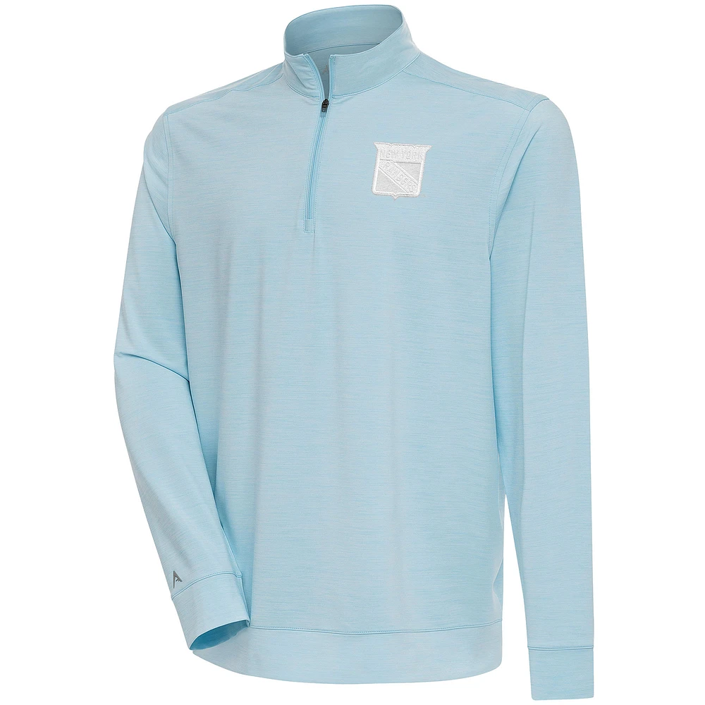 Men's Antigua Powder Blue New York Rangers White Logo Bright Quarter-Zip Pullover