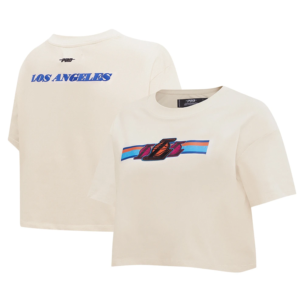 Women's Pro Standard Cream Los Angeles Lakers Retro Striper SJ Cropped Boxy T-Shirt