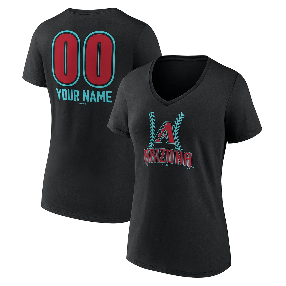Women's Black Arizona Diamondbacks Personalized Name & Number Fastball V-Neck T-Shirt
