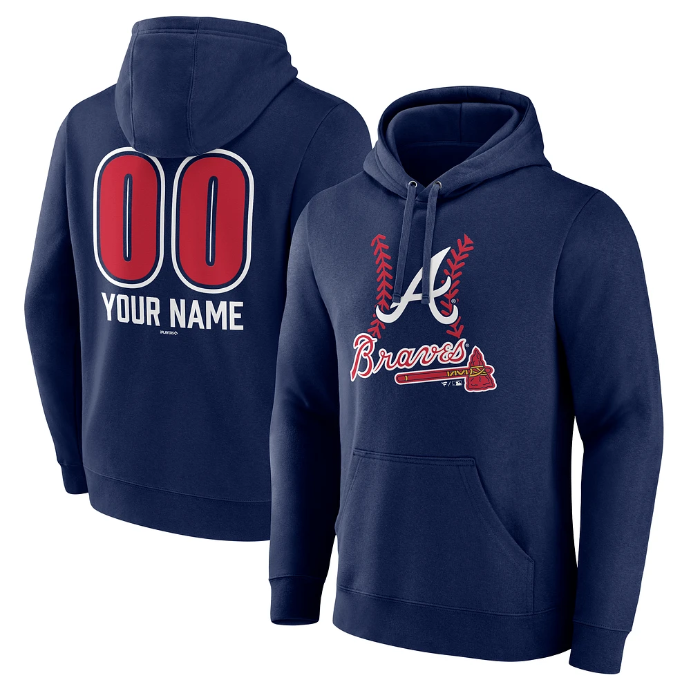 Men's Navy Atlanta Braves Personalized Name & Number Fastball Pullover Hoodie