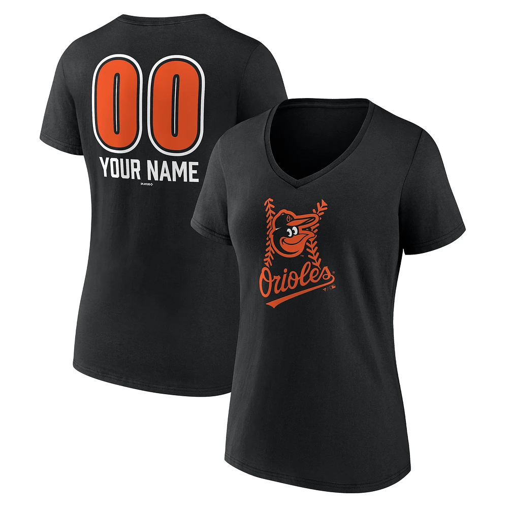 Women's Black Baltimore Orioles Personalized Name & Number Fastball V-Neck T-Shirt