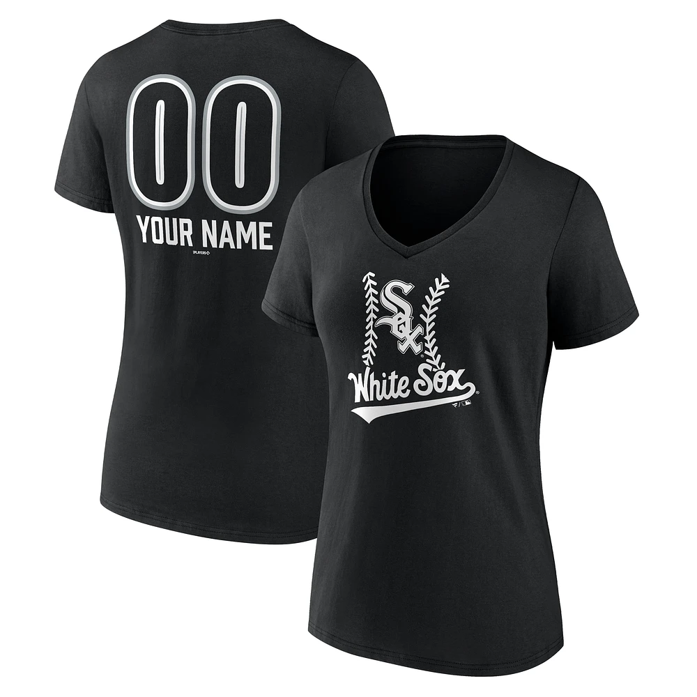 Women's Black Chicago White Sox Personalized Name & Number Fastball V-Neck T-Shirt