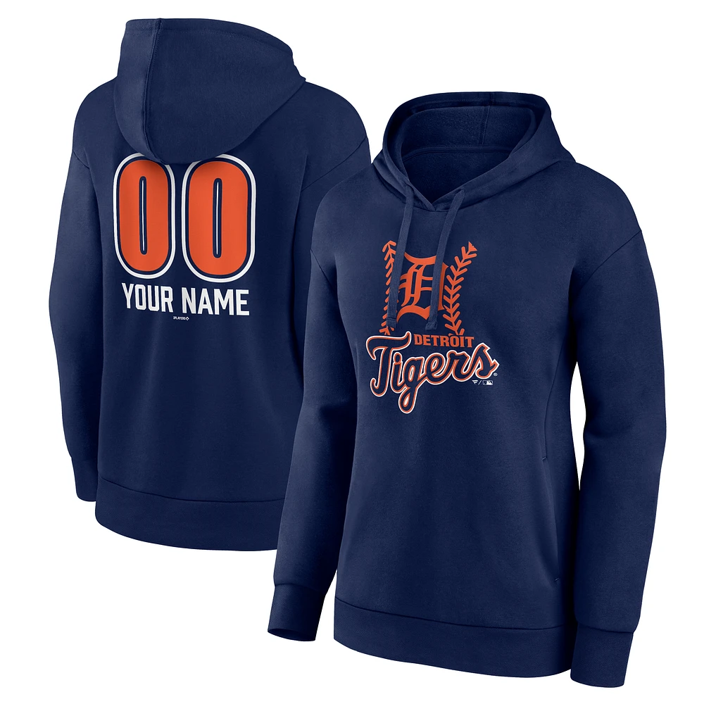 Women's Navy Detroit Tigers Personalized Name & Number Fastball Pullover Hoodie