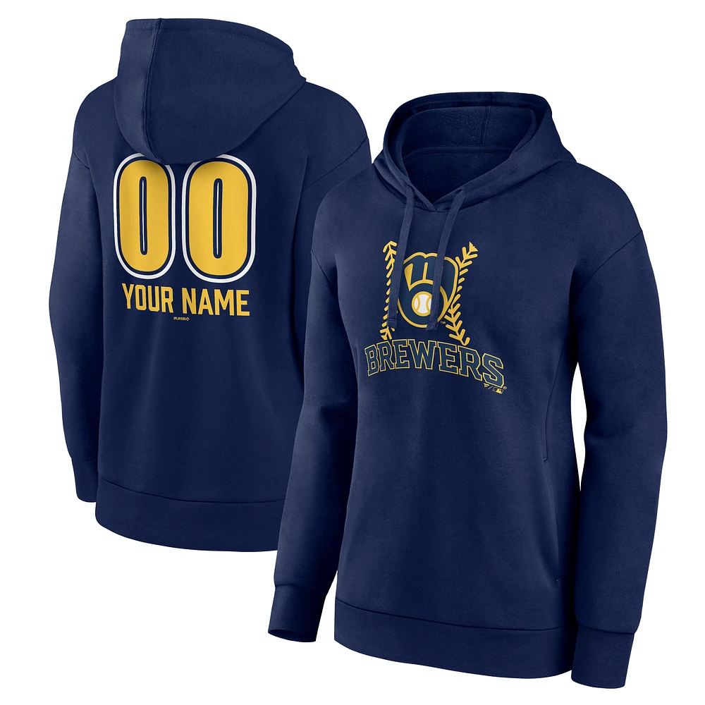 Women's Navy Milwaukee Brewers Personalized Name & Number Fastball Pullover Hoodie