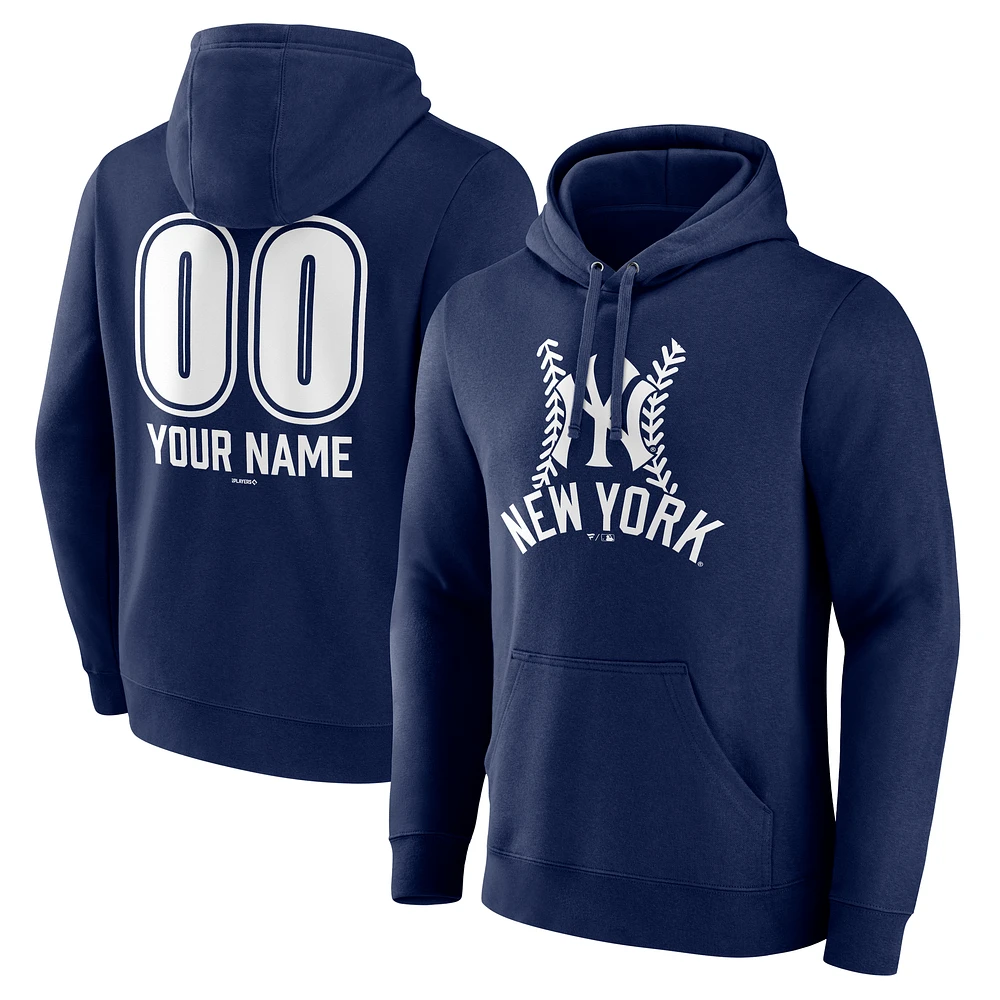 Men's Navy New York Yankees Personalized Name & Number Fastball Pullover Hoodie