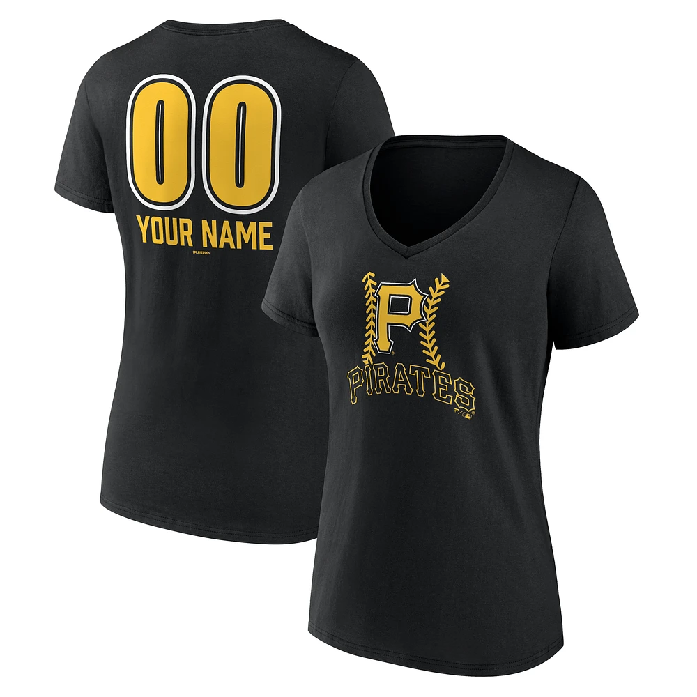 Women's Black Pittsburgh Pirates Personalized Name & Number Fastball V-Neck T-Shirt