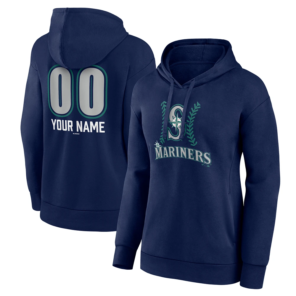 Women's Navy Seattle Mariners Personalized Name & Number Fastball Pullover Hoodie