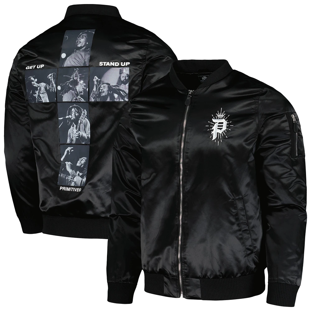 Men's Primitive Apparel Black Bob Marley King Full-Zip Bomber Jacket