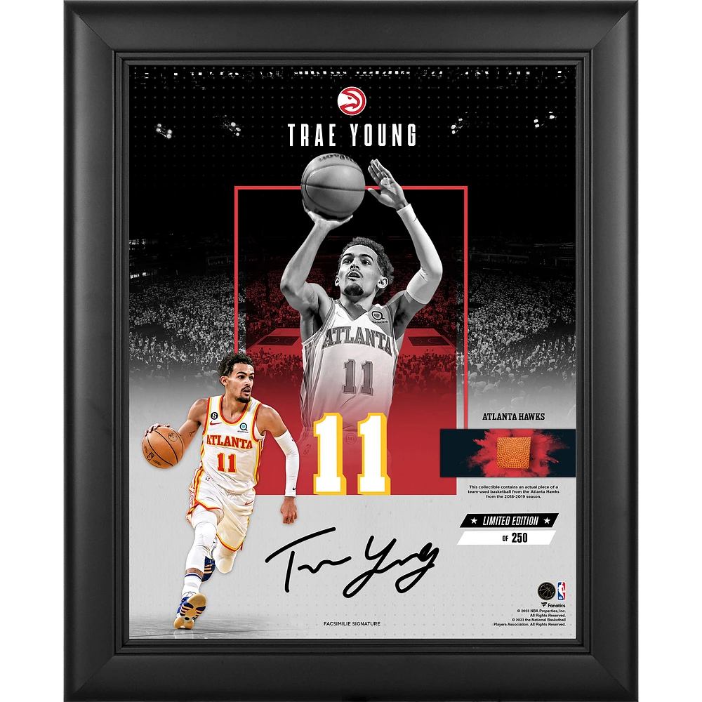 Trae Young Atlanta Hawks Facsimile Signature Framed 11" x 14" Impact Collage with a Piece of Team-Used Basketball - Limited Edition of 250