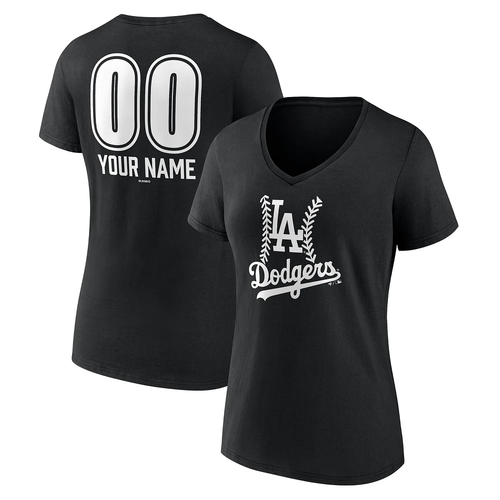 Women's Black Los Angeles Dodgers Personalized Name & Number Fastball V-Neck T-Shirt