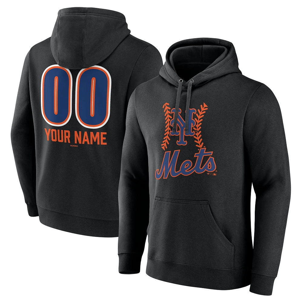 Men's Black New York Mets Personalized Name & Number Fastball Pullover Hoodie