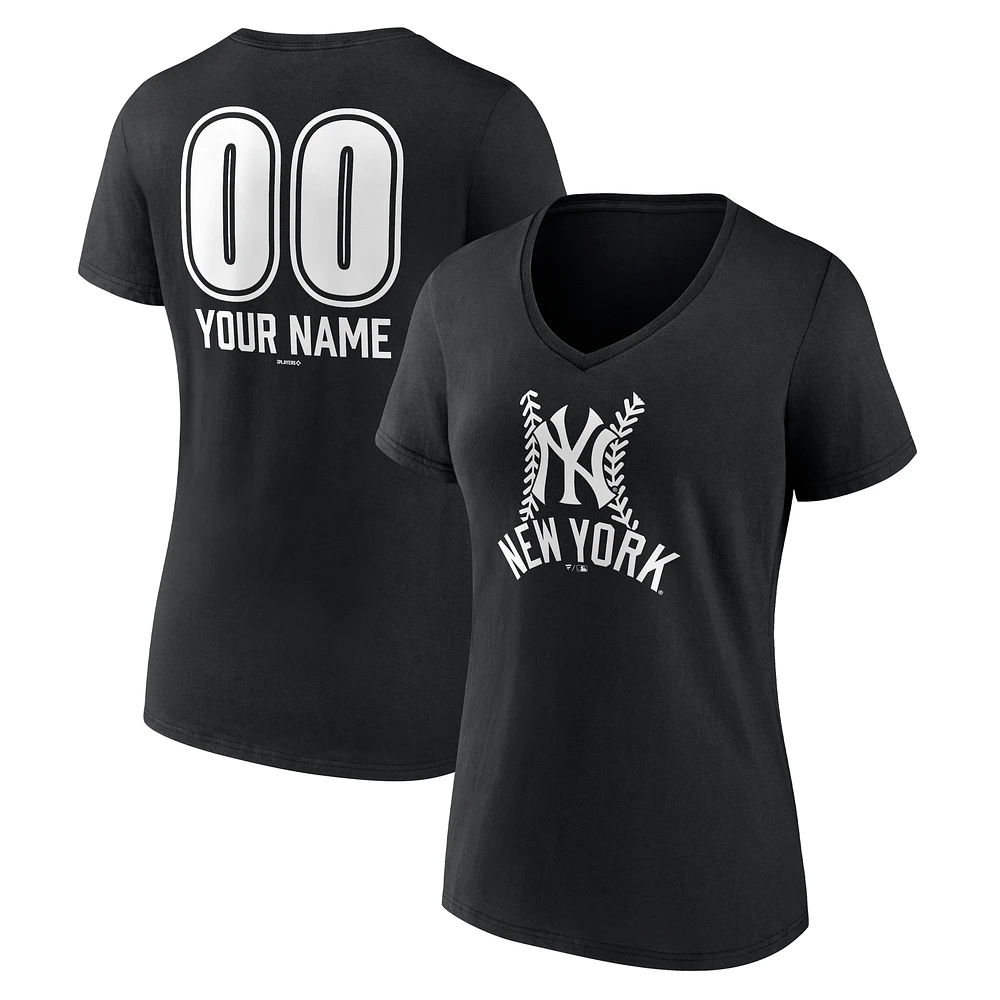 Women's Black New York Yankees Personalized Name & Number Fastball V-Neck T-Shirt