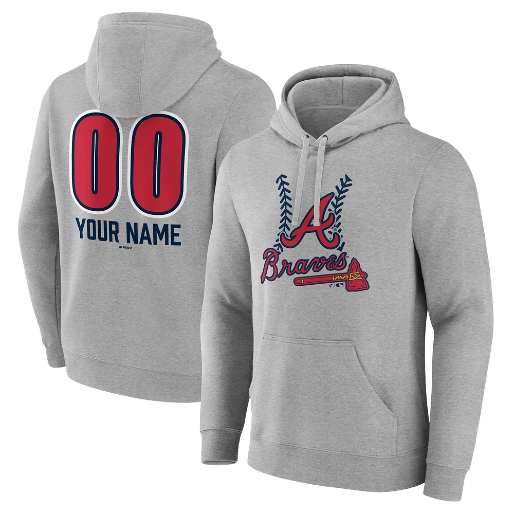 Men's Gray Atlanta Braves Personalized Name & Number Fastball Pullover Hoodie