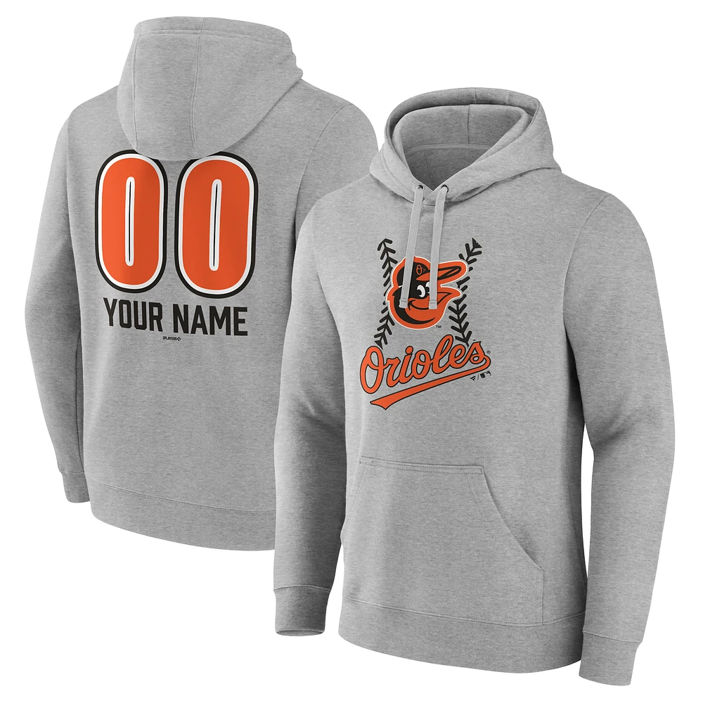 Men's Gray Baltimore Orioles Personalized Name & Number Fastball Pullover Hoodie