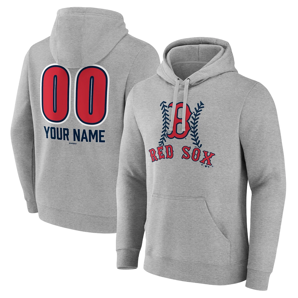 Men's Gray Boston Red Sox Personalized Name & Number Fastball Pullover Hoodie