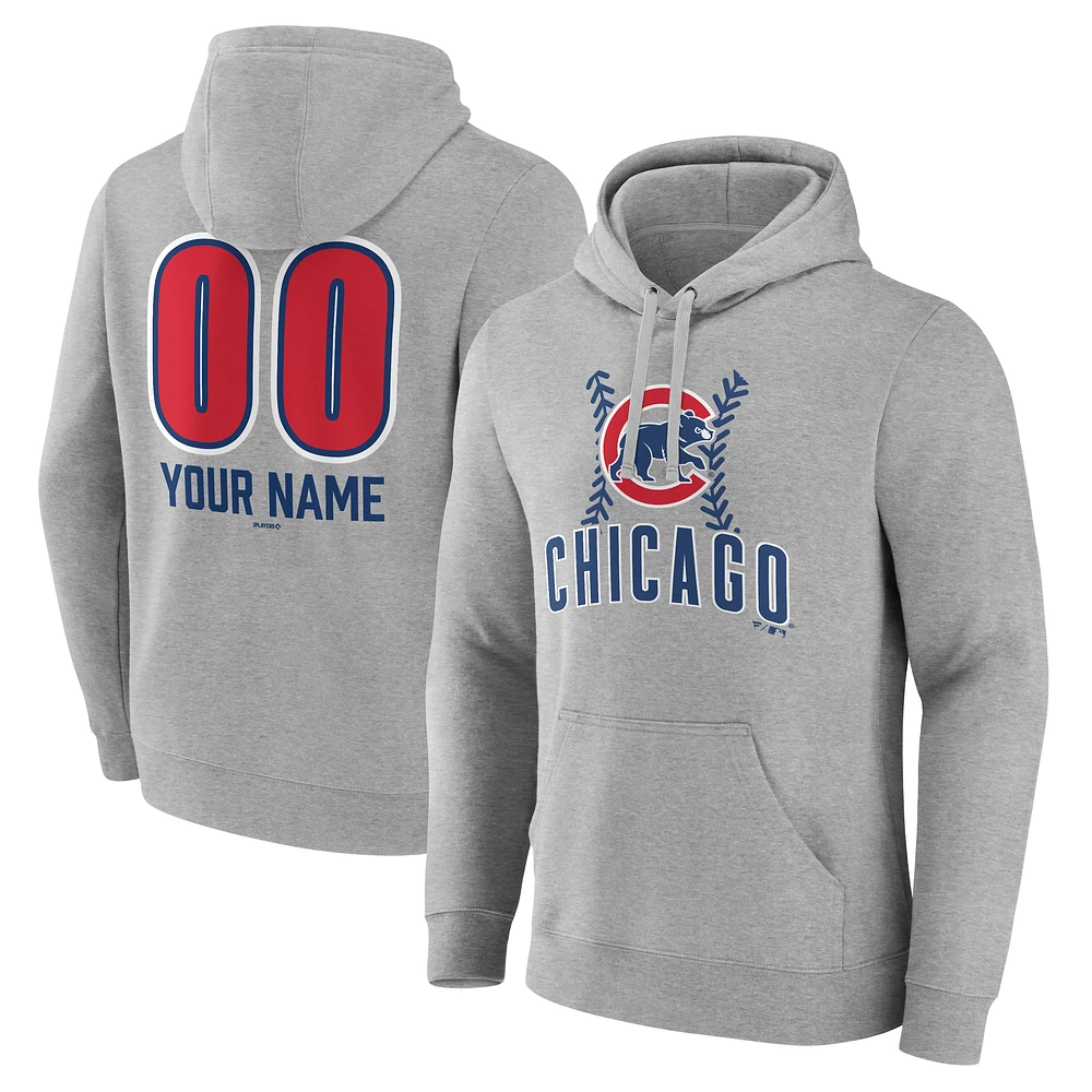 Men's Gray Chicago Cubs Personalized Name & Number Fastball Pullover Hoodie