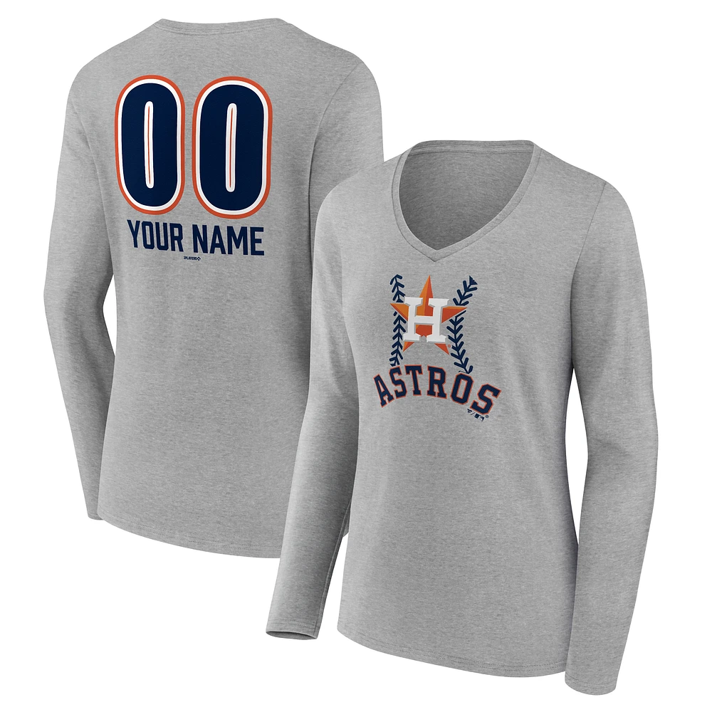 Women's Gray Houston Astros Personalized Name & Number Fastball Long Sleeve V-Neck T-Shirt