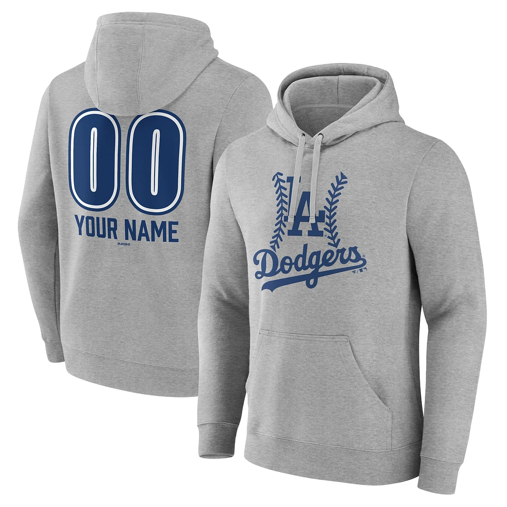 Men's Gray Los Angeles Dodgers Personalized Name & Number Fastball Pullover Hoodie