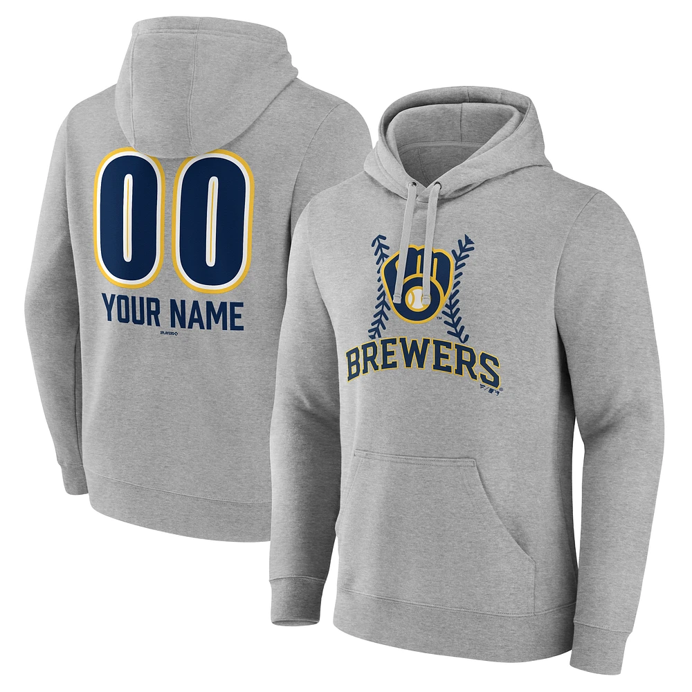 Men's Gray Milwaukee Brewers Personalized Name & Number Fastball Pullover Hoodie