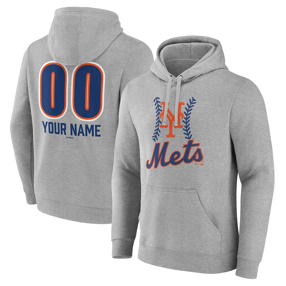 Men's Gray New York Mets Personalized Name & Number Fastball Pullover Hoodie