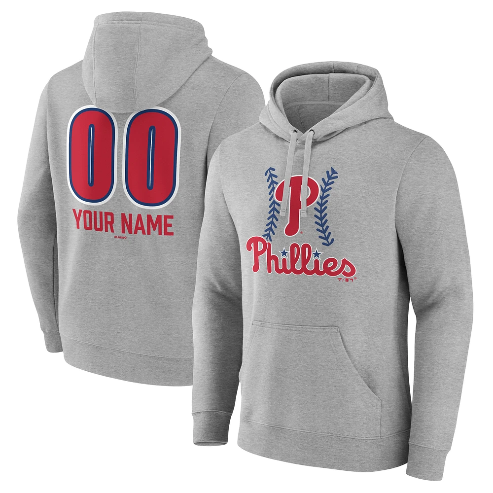 Men's Gray Philadelphia Phillies Personalized Name & Number Fastball Pullover Hoodie
