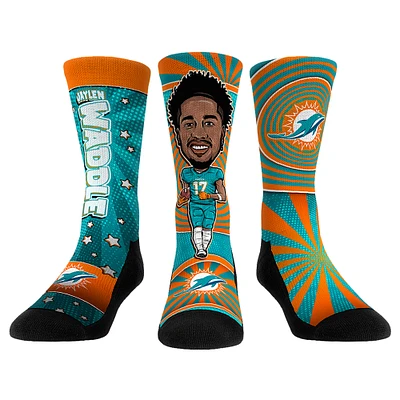 Unisex Rock Em Socks Jaylen Waddle Miami Dolphins Three-Pack Bobblehead Crew Set