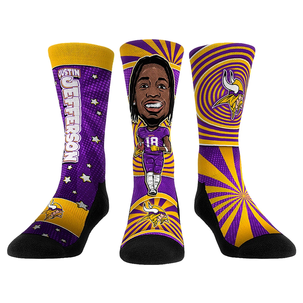 Unisex Rock Em Socks Justin Jefferson Minnesota Vikings Three-Pack Bobblehead Crew Set