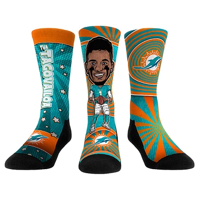 Unisex Rock Em Socks Tua Tagovailoa Miami Dolphins Three-Pack Bobblehead Crew Set