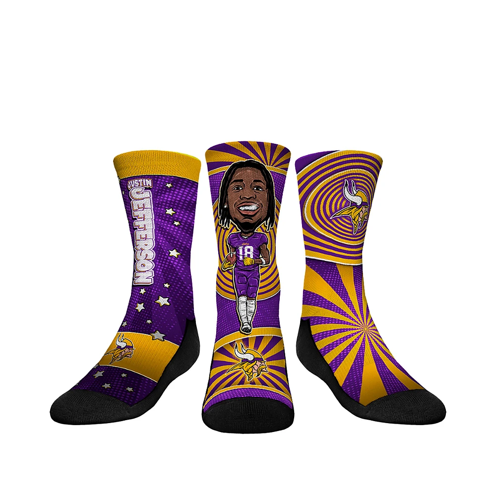 Youth Rock Em Socks Justin Jefferson Minnesota Vikings Three-Pack Bobblehead Crew Set