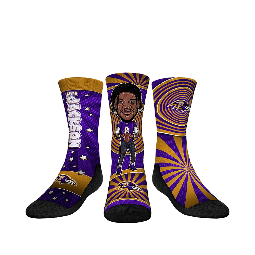 Youth Rock Em Socks Lamar Jackson Baltimore Ravens Three-Pack Bobblehead Crew Set