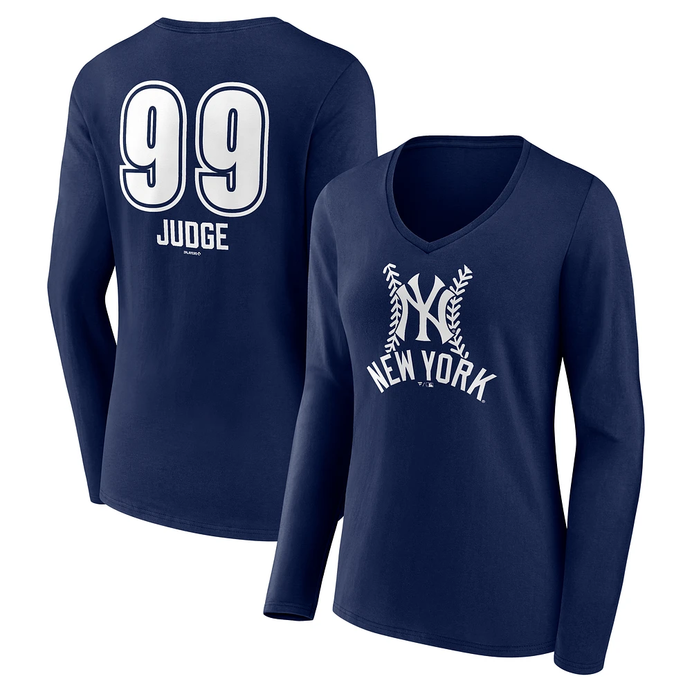 Women's Aaron Judge Navy New York Yankees Fastball Player Name & Number Long Sleeve V-Neck T-Shirt