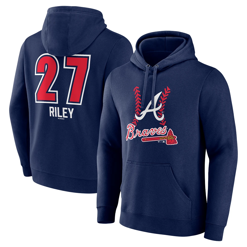 Men's Austin Riley Navy Atlanta Braves Fastball Player Name & Number Pullover Hoodie