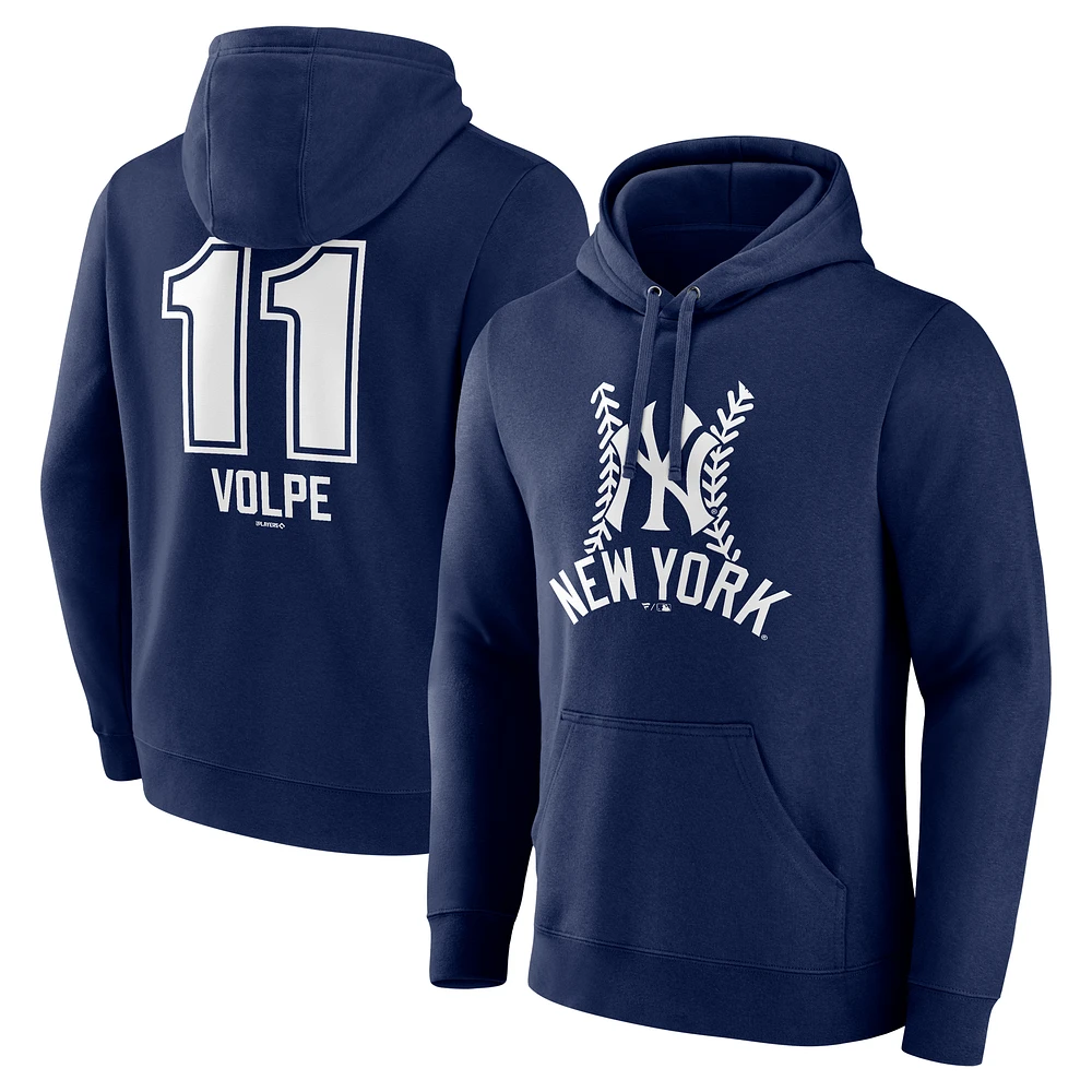Men's Anthony Volpe Navy New York Yankees Fastball Player Name & Number Pullover Hoodie