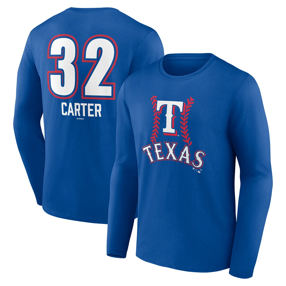 Men's Evan Carter Royal Texas Rangers Fastball Player Name & Number Long Sleeve T-Shirt