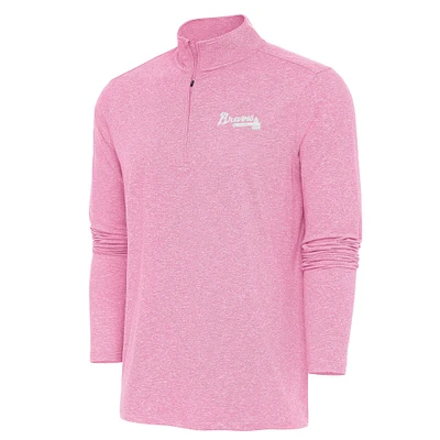 Men's Antigua Pink Atlanta Braves Hunk Quarter-Zip Top