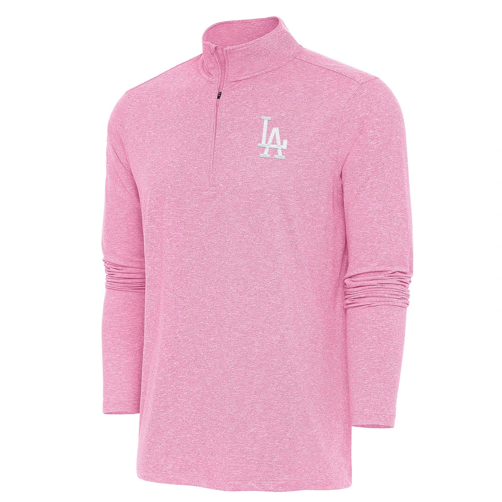 Men's Antigua Pink Los Angeles Dodgers Hunk Quarter-Zip Top