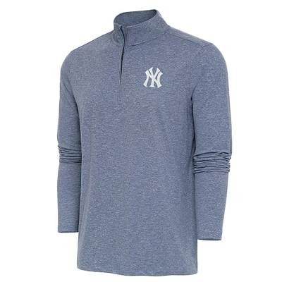 Men's Antigua Heather Navy New York Yankees Hunk Quarter-Zip Top