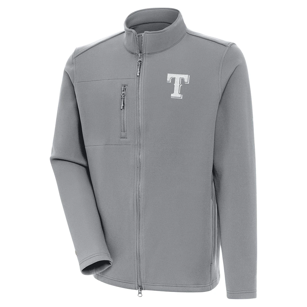 Men's Antigua Gray Texas Rangers Objection Full-Zip Jacket