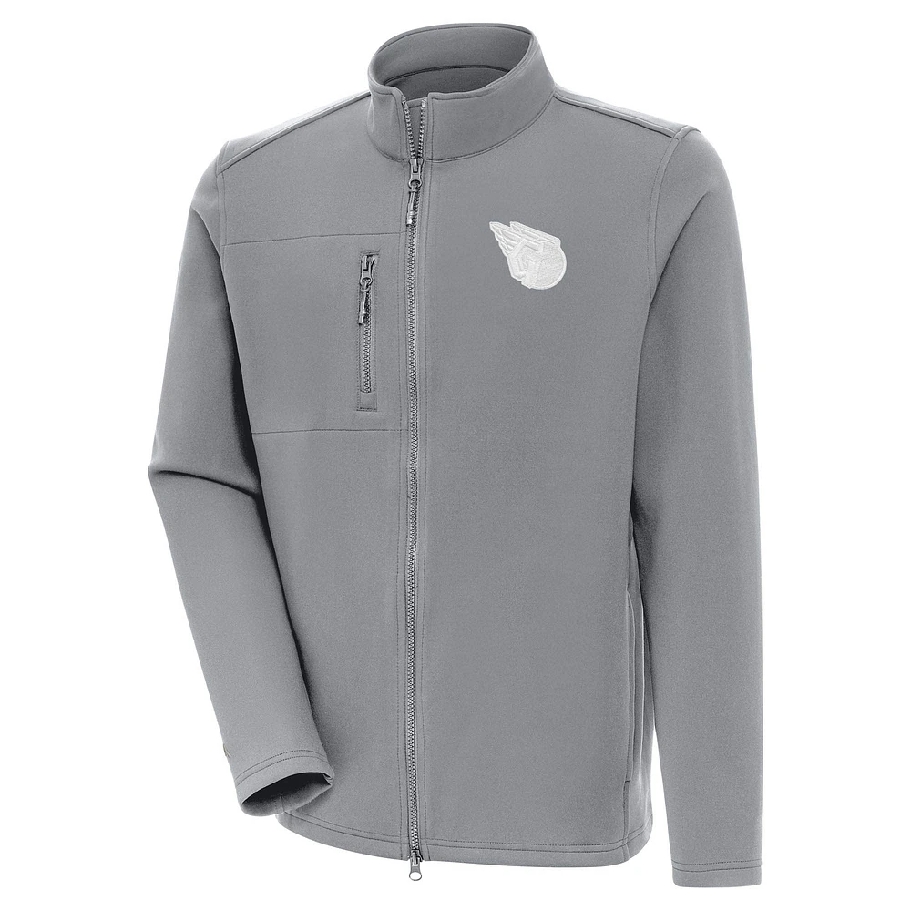 Men's Antigua Gray Cleveland Guardians Objection Full-Zip Jacket