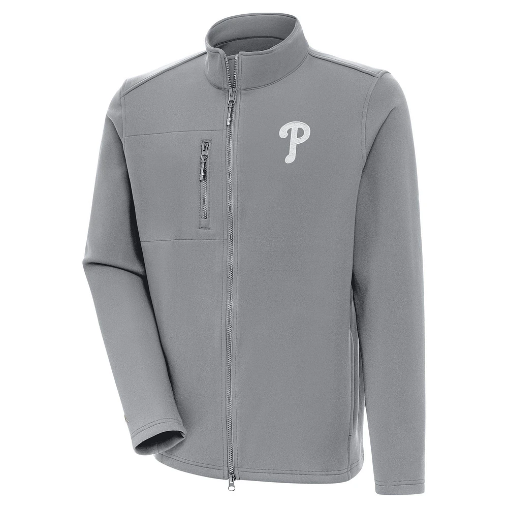Men's Antigua Gray Philadelphia Phillies Objection Full-Zip Jacket
