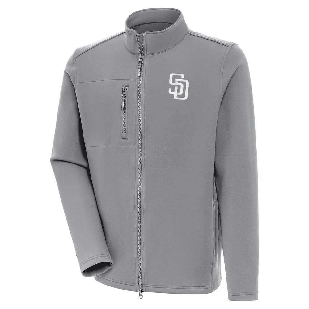 Men's Antigua Gray San Diego Padres Objection Full-Zip Jacket