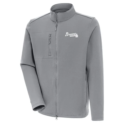 Men's Antigua Gray Atlanta Braves Objection Full-Zip Jacket
