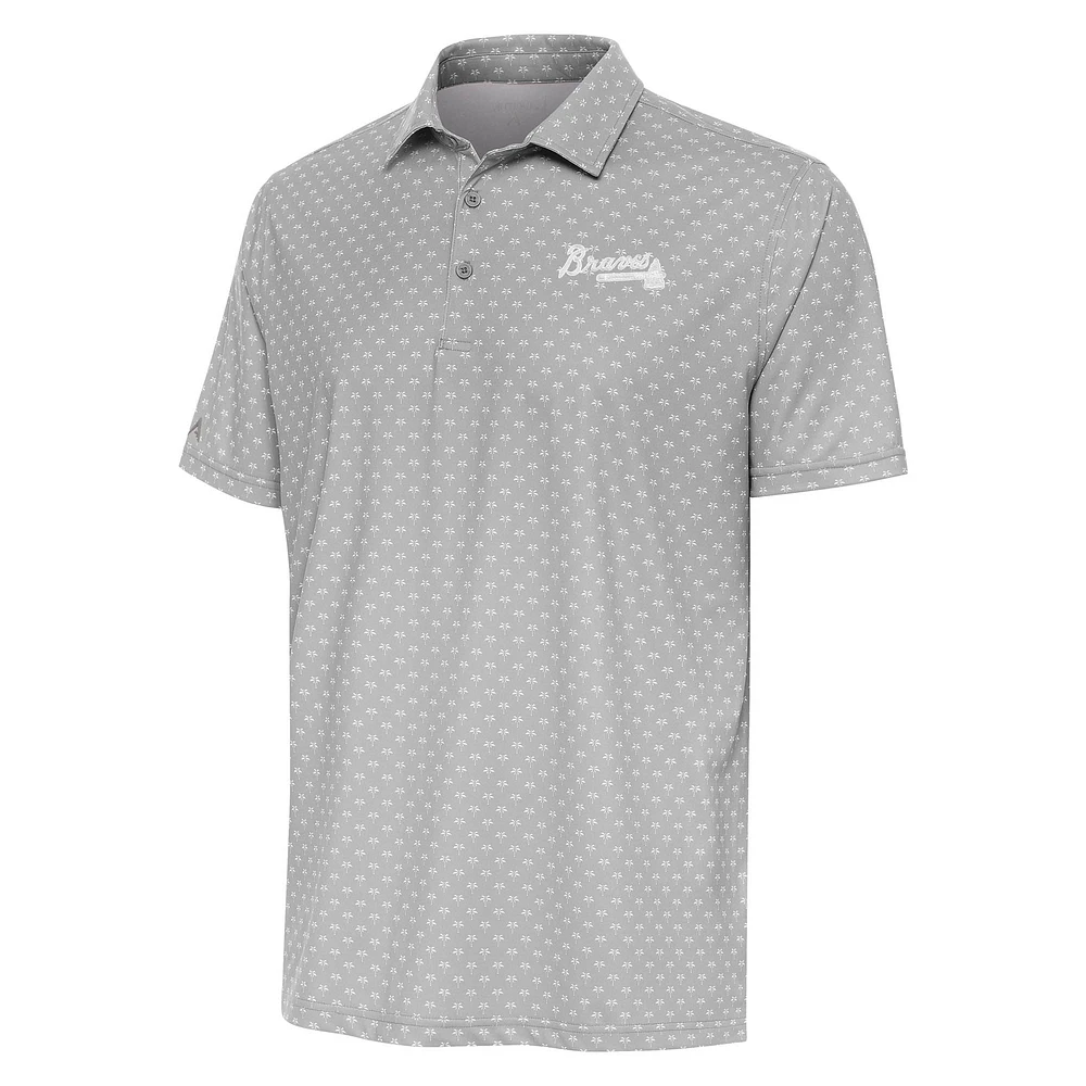 Men's Antigua Gray Atlanta Braves Kona Polo